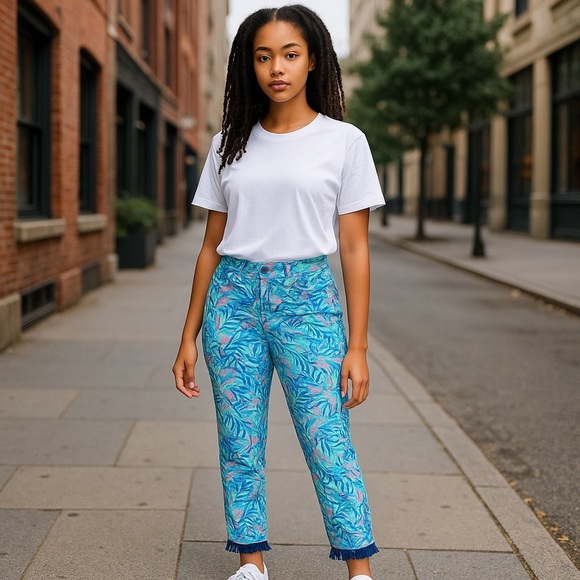Simply Southern Vibrant Leaf Print Pants - Picture 1 of 9